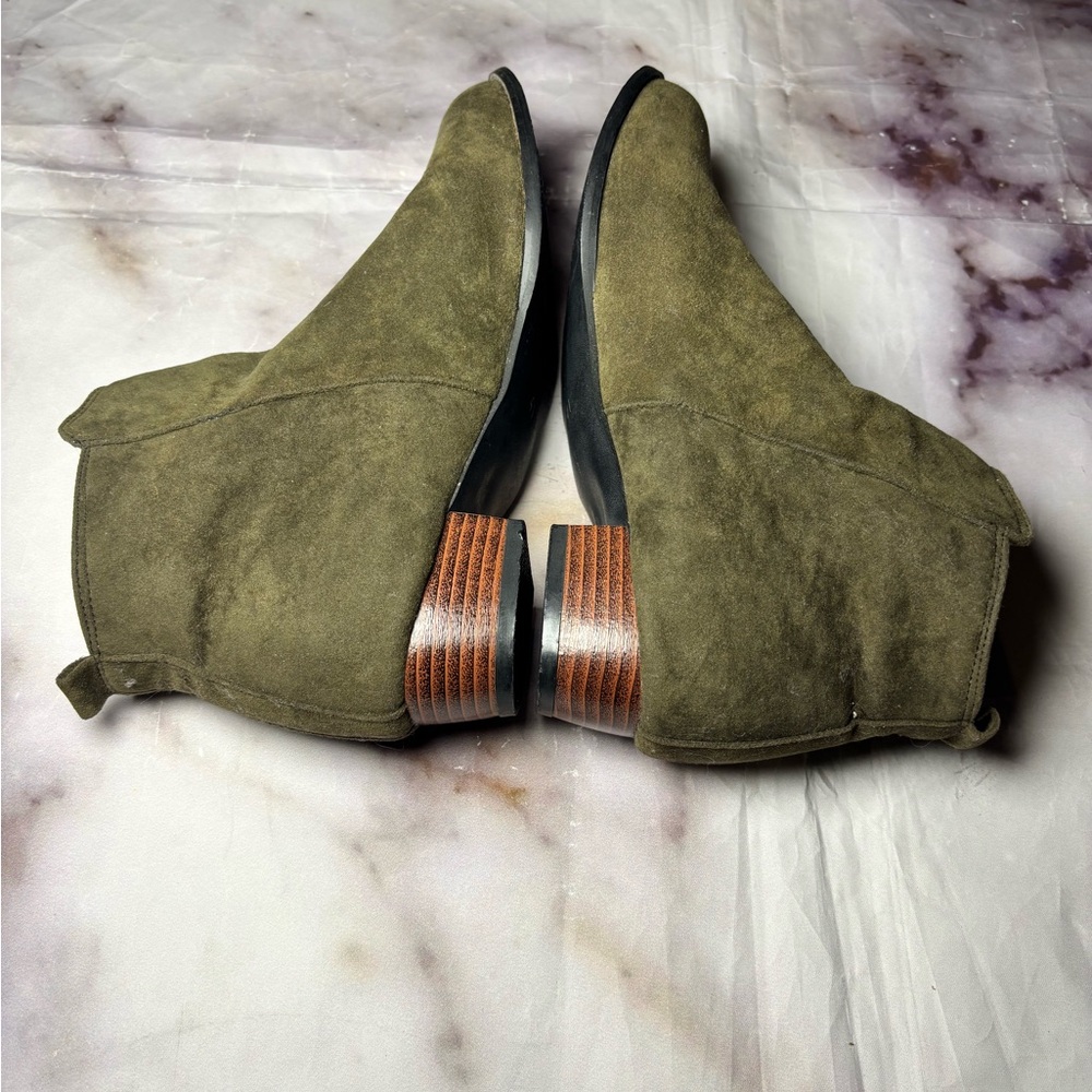 Women's Olive Suede Ankle Booties - Classic Side Zip Chelsea Style